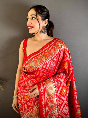 Stylish Red Soft Silk Patola Weaving Saree