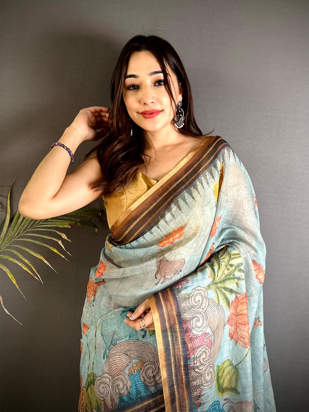 Classic Pichwai Linen Tissue Saree


