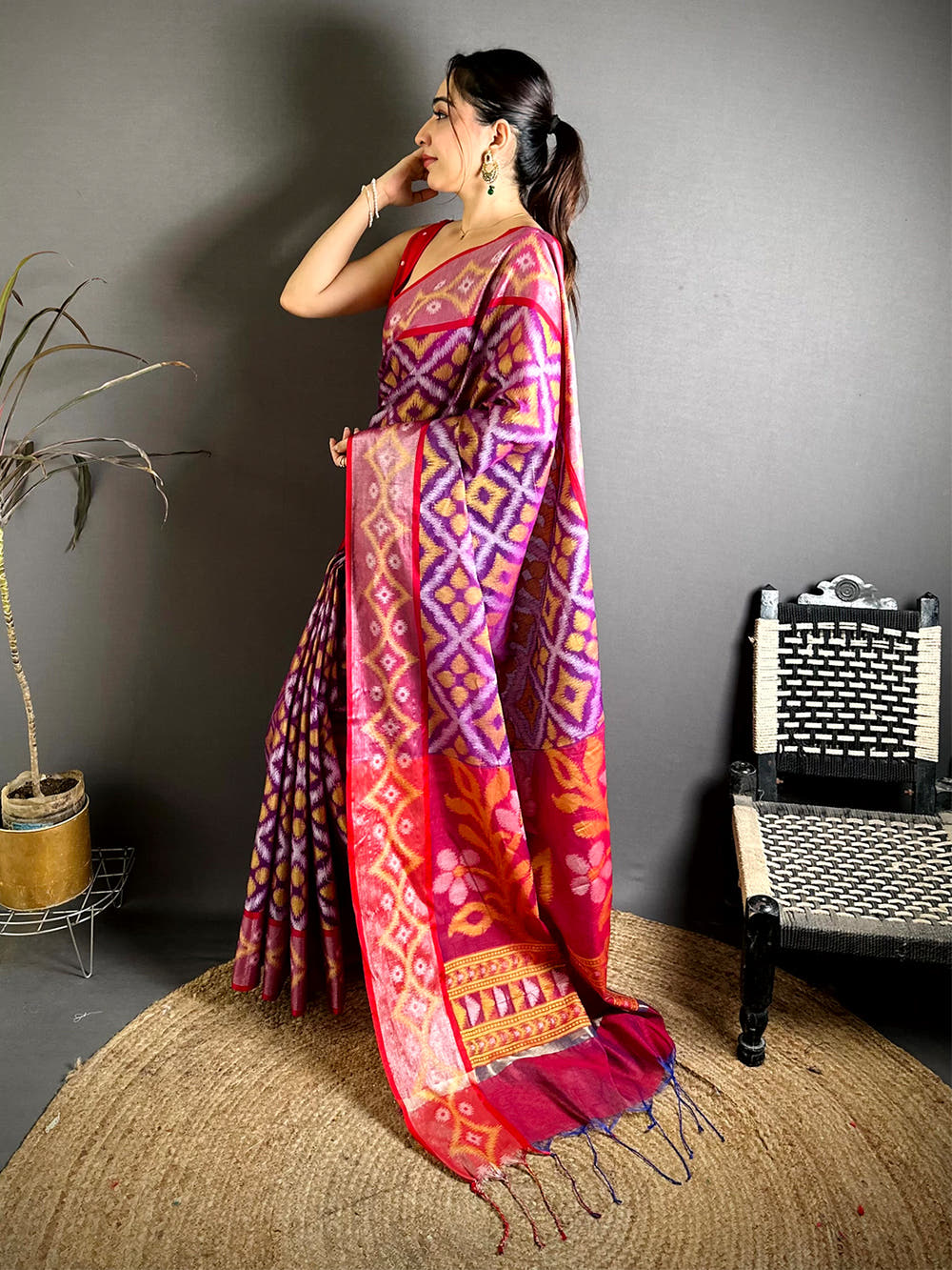 Radiant Purple Chanderi Ikkat Saree