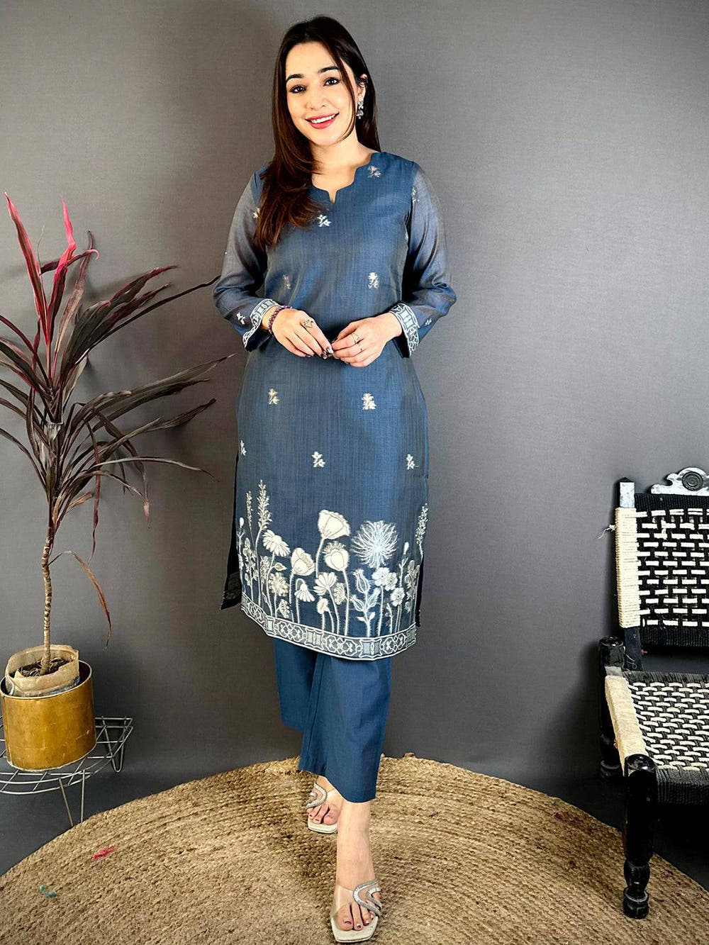 Regal Navy Floral Woven Dress