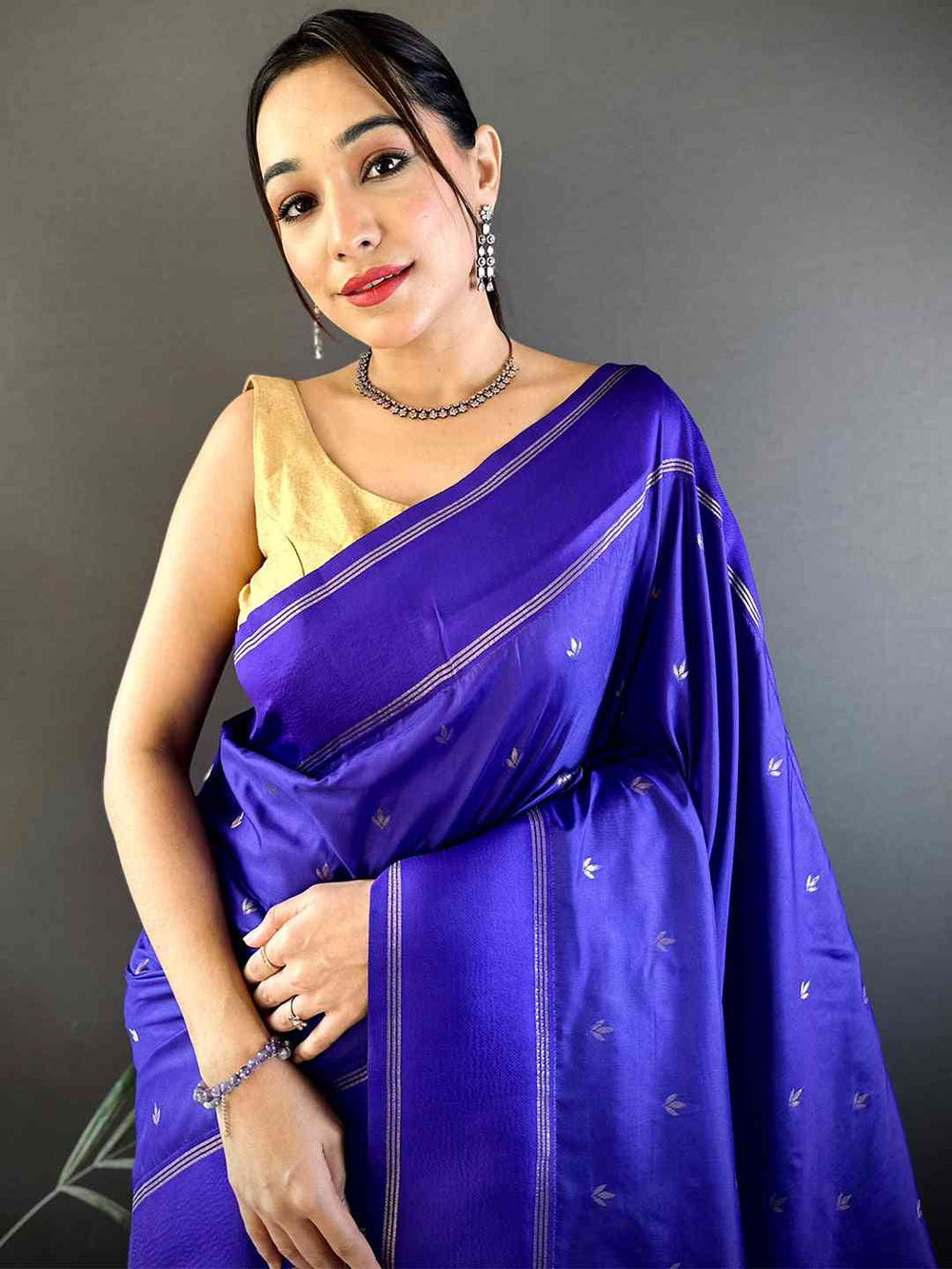 Royal Purple Soft Silk Kolam Print Saree