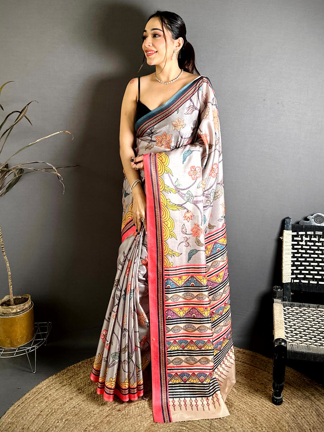 Celebrity Kalamkari Printed Tussar Saree
