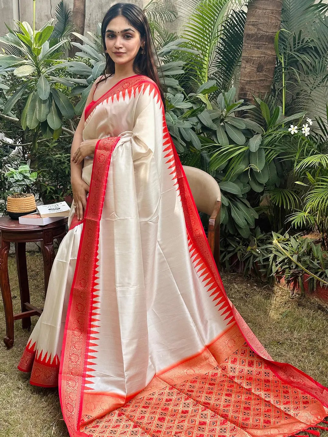 Stylish Banarasi silk saree featuring intricate Patola design