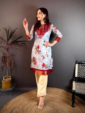 Soft Dola Silk Crew Neck Kurti