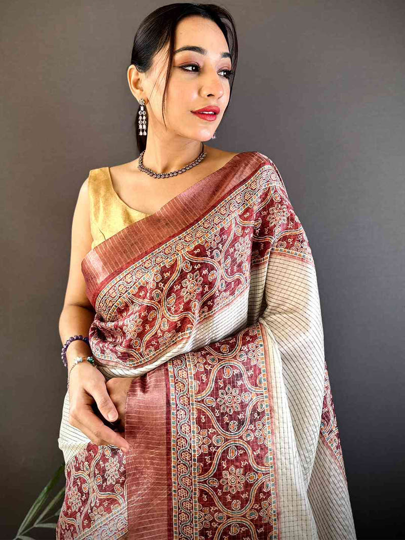 Maroon Soft Silk Floral Digital Saree