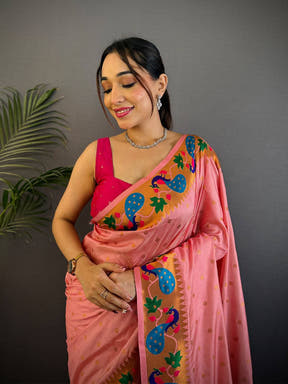 Peach Yeola Paithani Soft Silk Saree