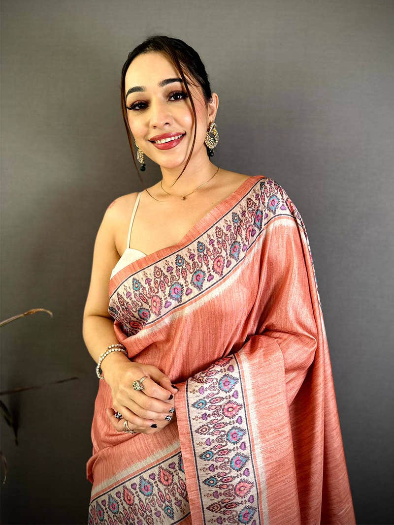 Stylish Ikkat Minakari Tussar Silk Saree