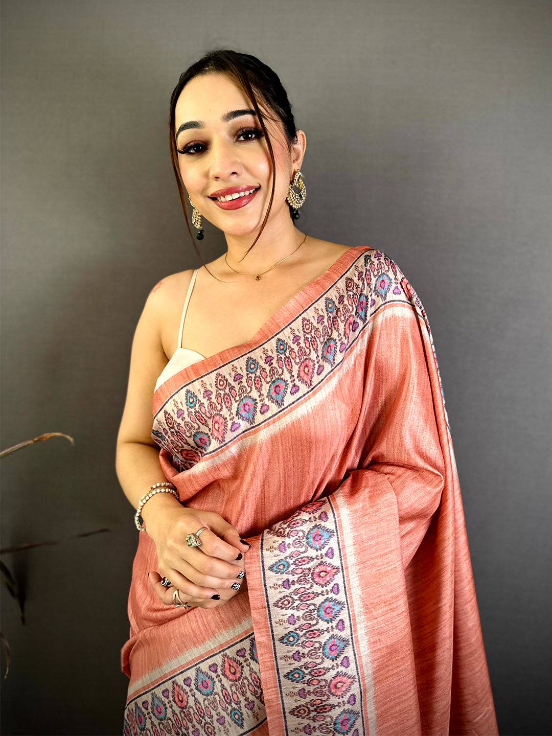 Stylish Ikkat Minakari Tussar Silk Saree