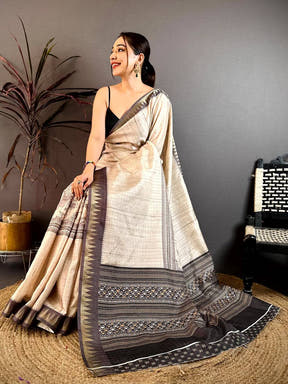 Vibrant Soft Tussar Madhubani Print Saree