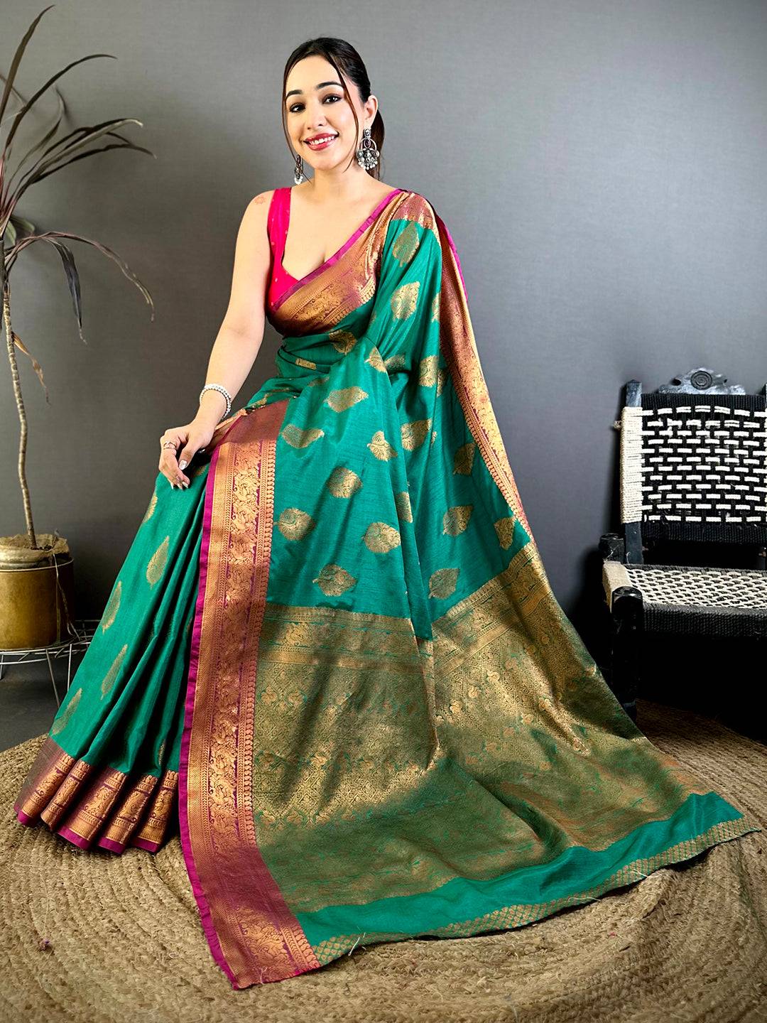 Stylish Katan Tussar Feel Zari Border Saree