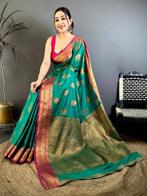 Stylish Katan Tussar Feel Zari Border Saree