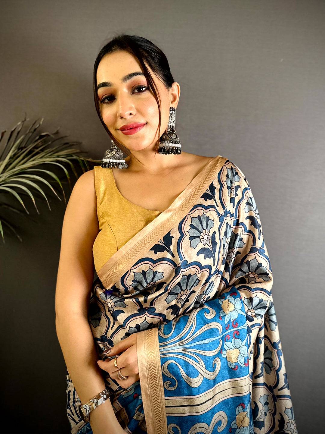 Royal Blue Soft Tussar Ghicha Saree