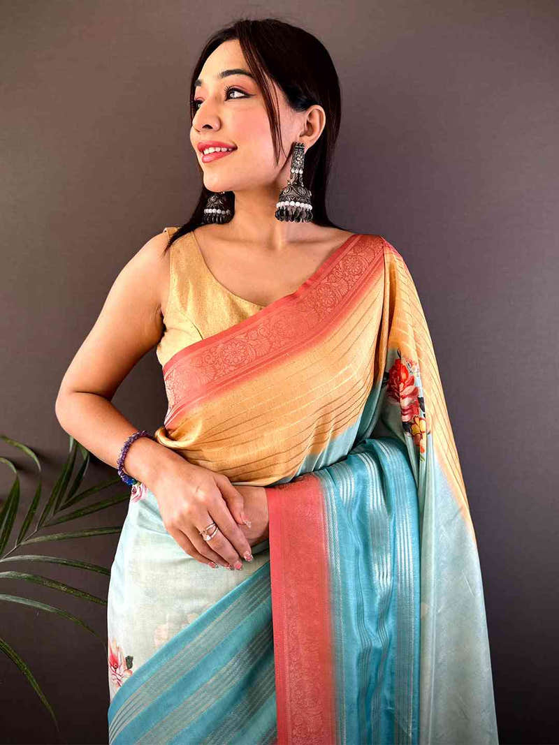 Pastel Yellow Soft Crepe Silk Digital Ombre Saree