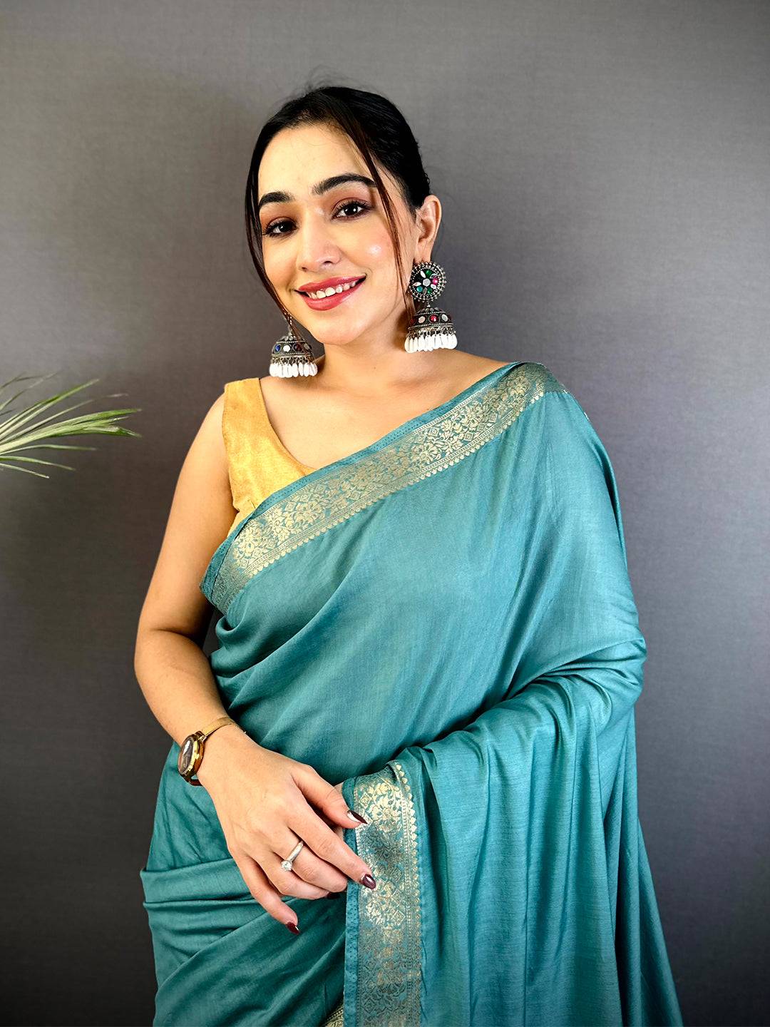 Rama Hand-Dyed Pure Viscose Saree