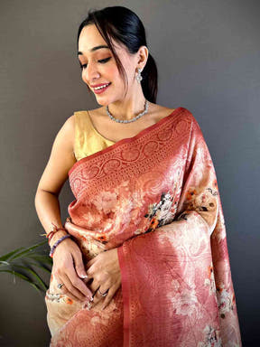 Red Slub Ghicha Zari Pallu Saree