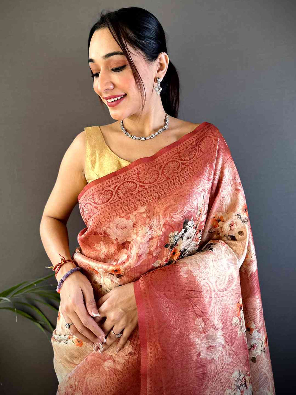 Red Slub Ghicha Zari Pallu Saree