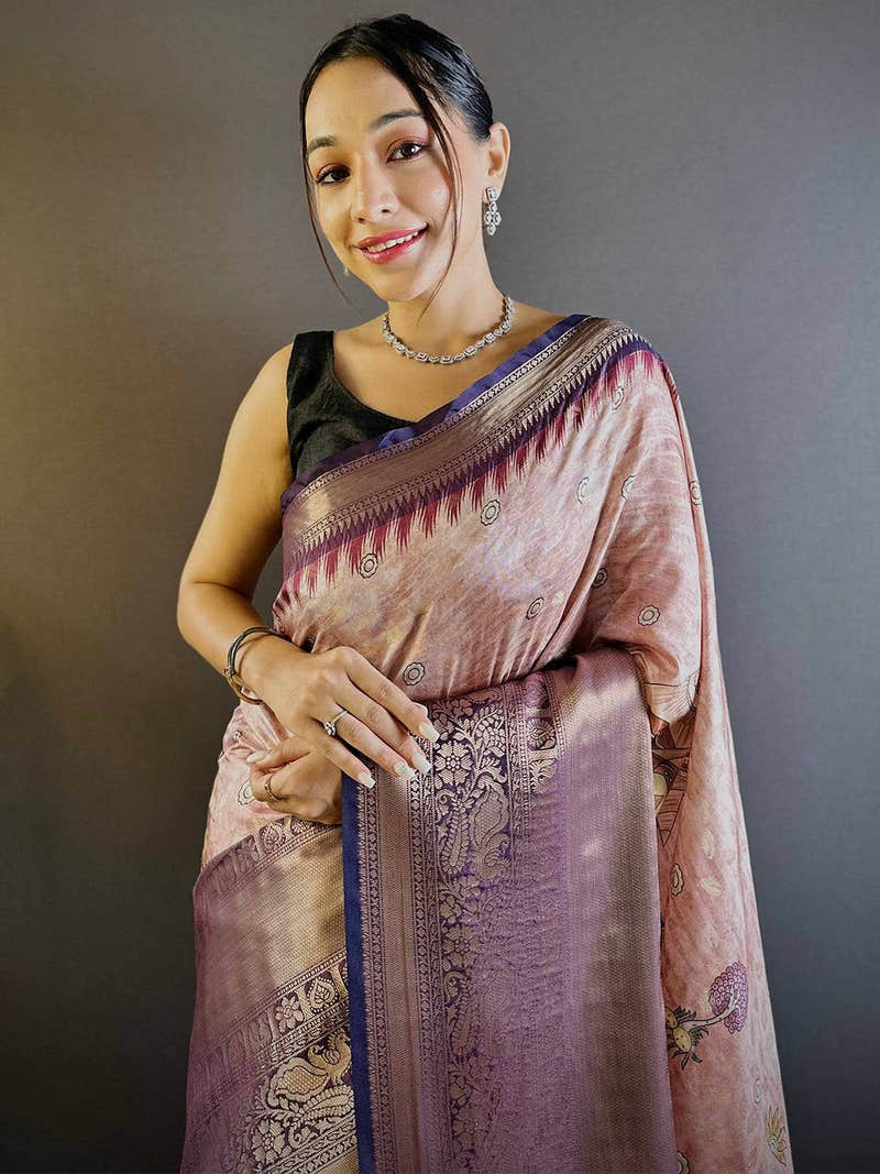 Intricate Soft Pink Banarasi Silk Saree