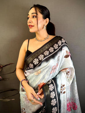 Heritage Floral Soft Silk Zari Border Saree