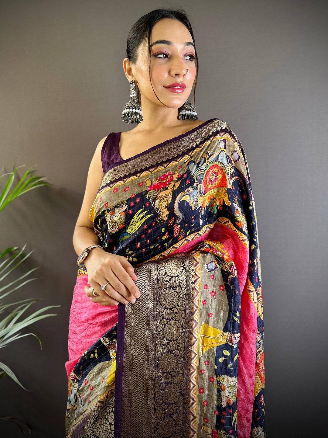 Artful Kalamkari Viscose Dola Silk Saree