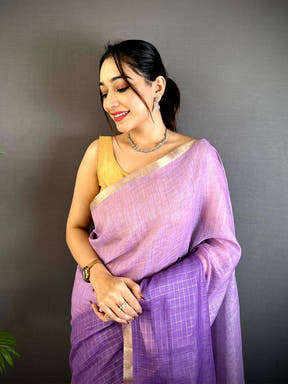 Vibrant Self Chex Linen Zari Saree