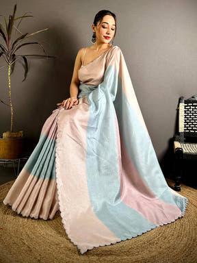 Striped Digital Print Tussar Saree for Festive Wear