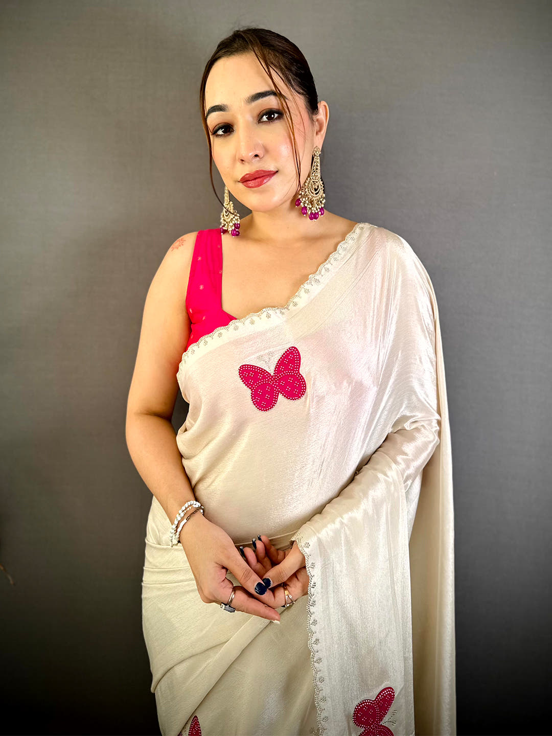 Radiant Butterfly Bandhej Soft Chinnon Saree