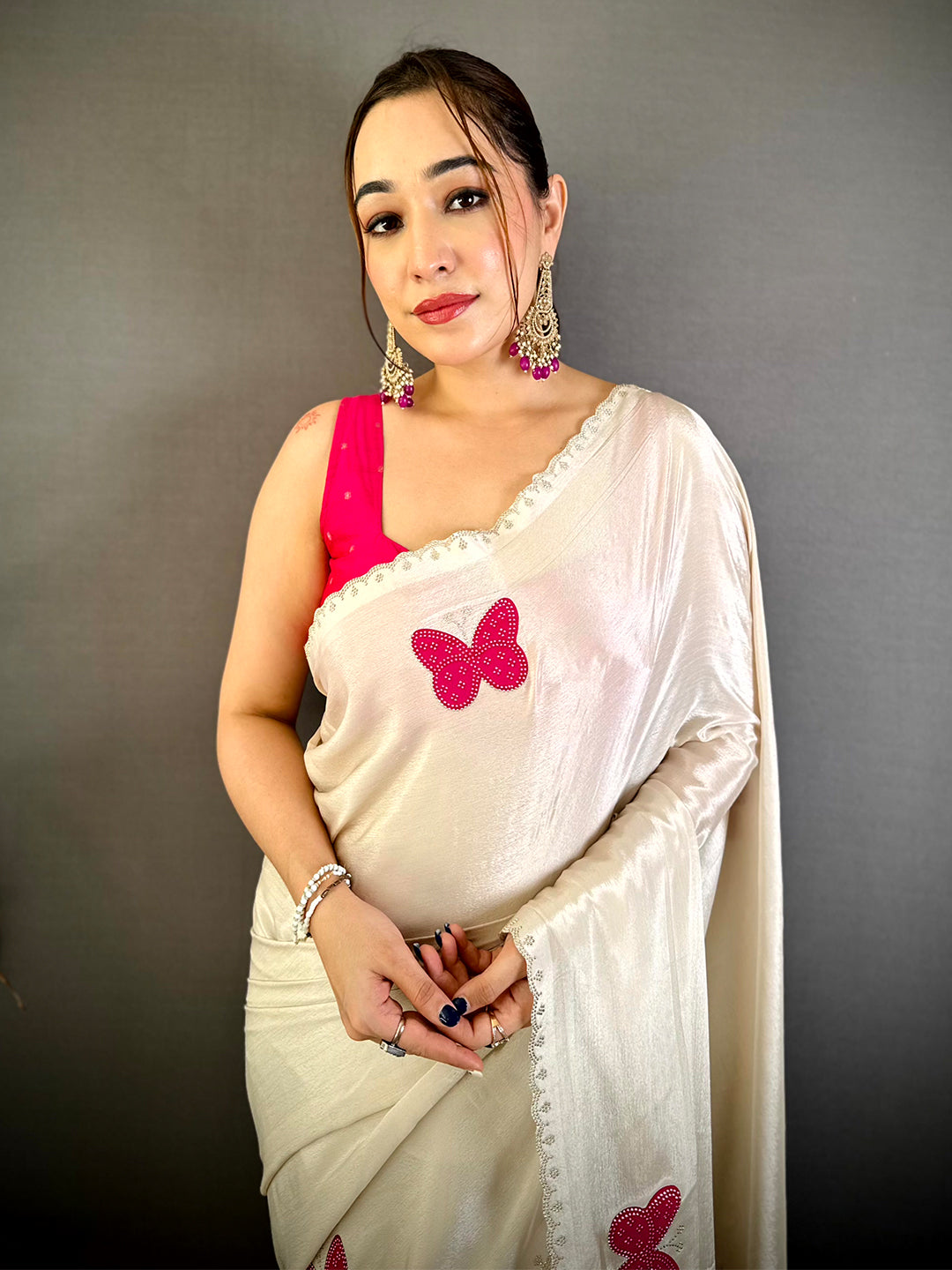 Radiant Butterfly Bandhej Soft Chinnon Saree