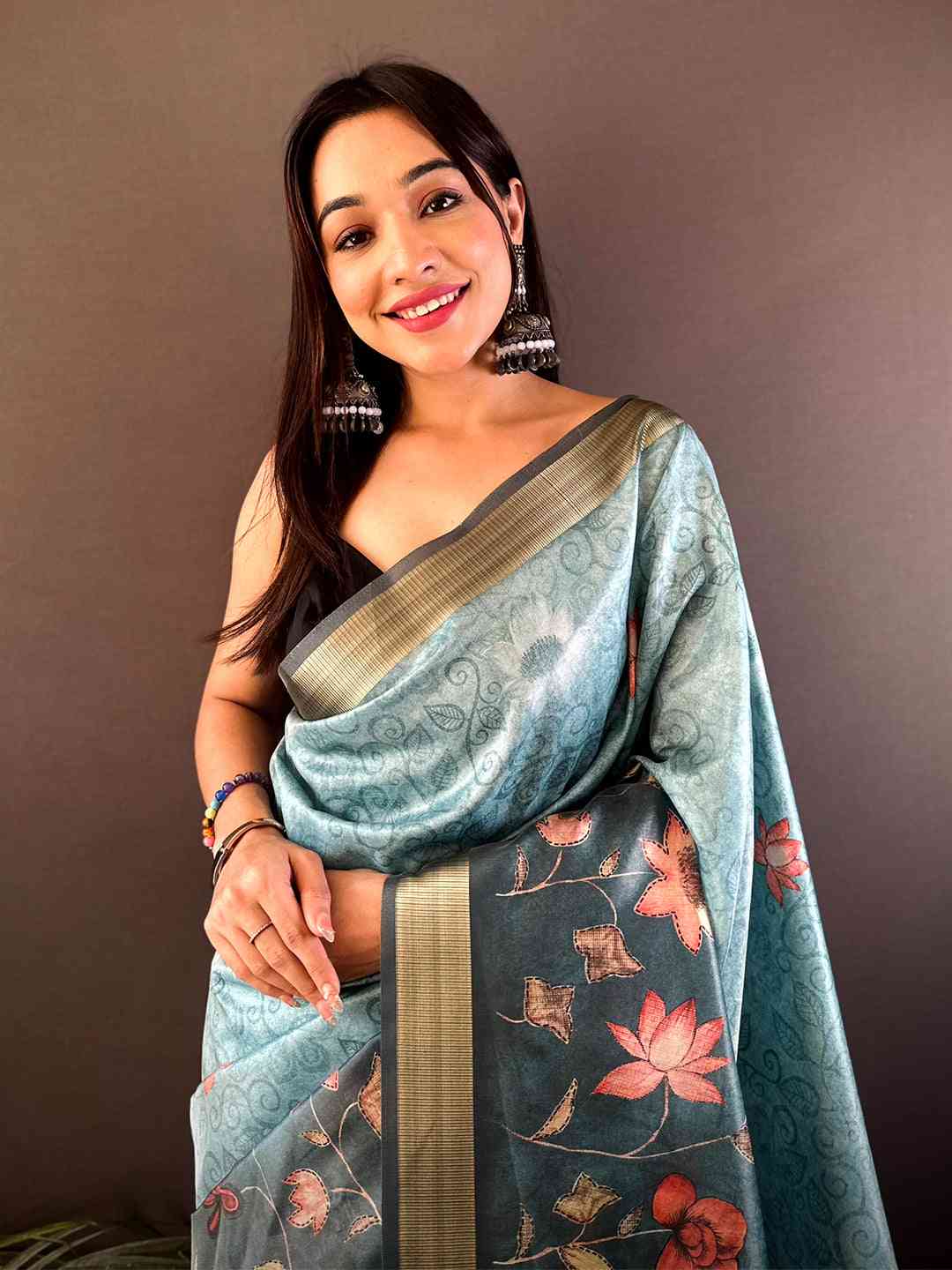 Blue Floral Grace Soft Silk Tissue Saree
