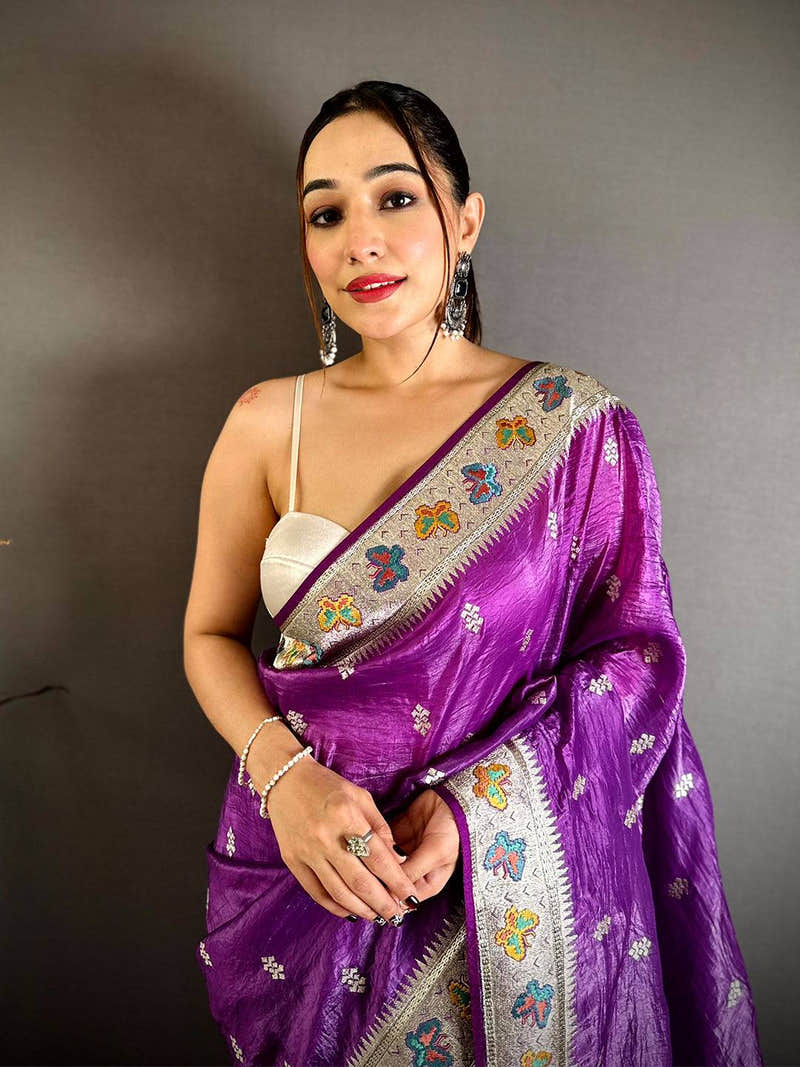 Purple Crush Silk Zari Embroidered Saree