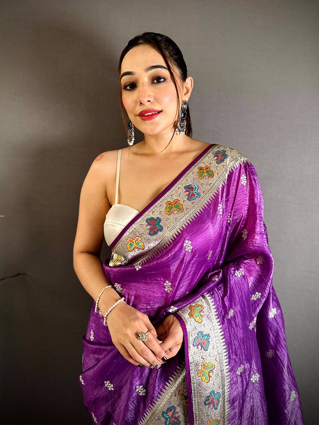 Purple Crush Silk Zari Embroidered Saree