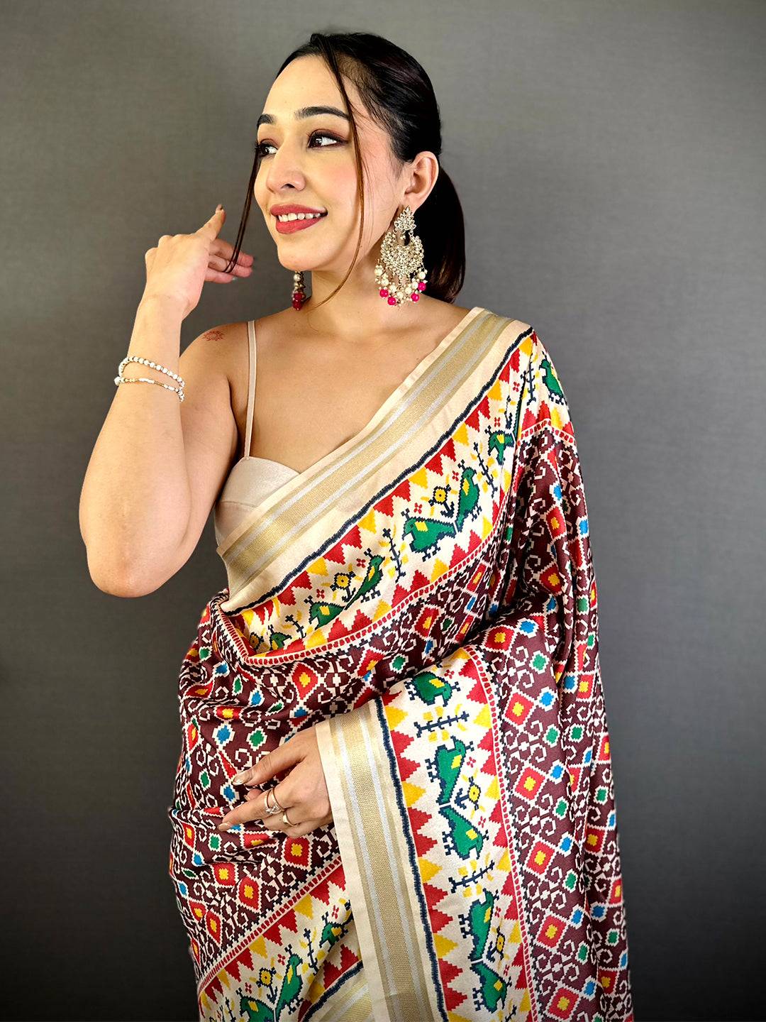 Maroon Soft Kanchi Silk Patola Weave Saree