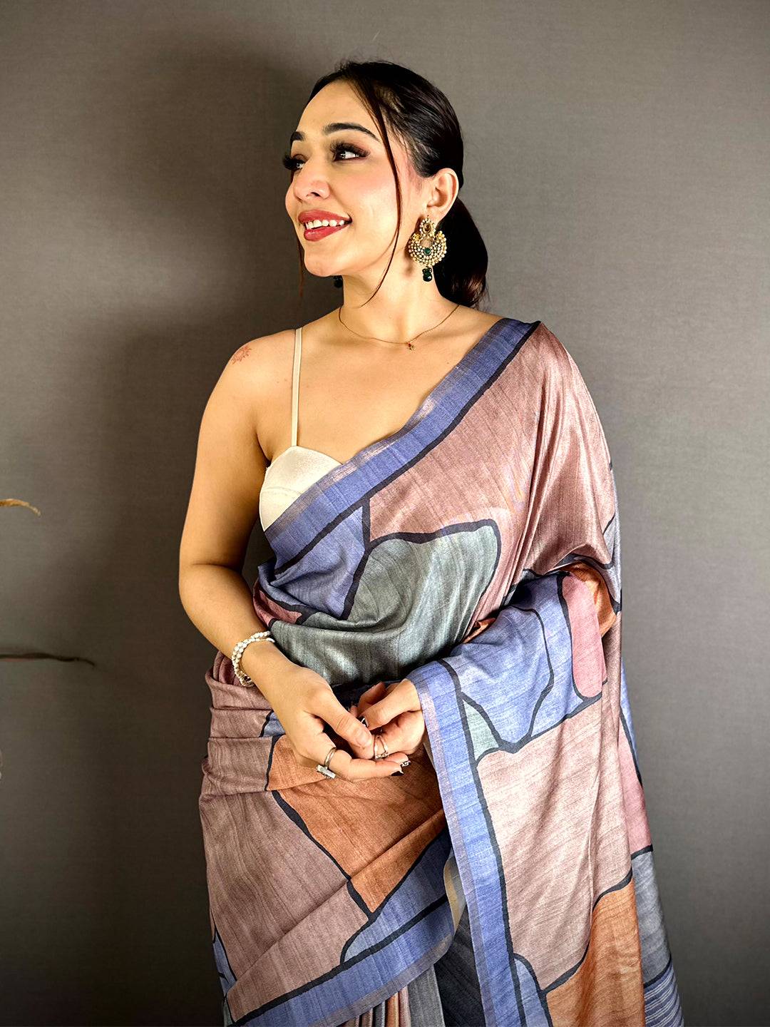 Vibrant Tussar Ghicha Block Print Saree