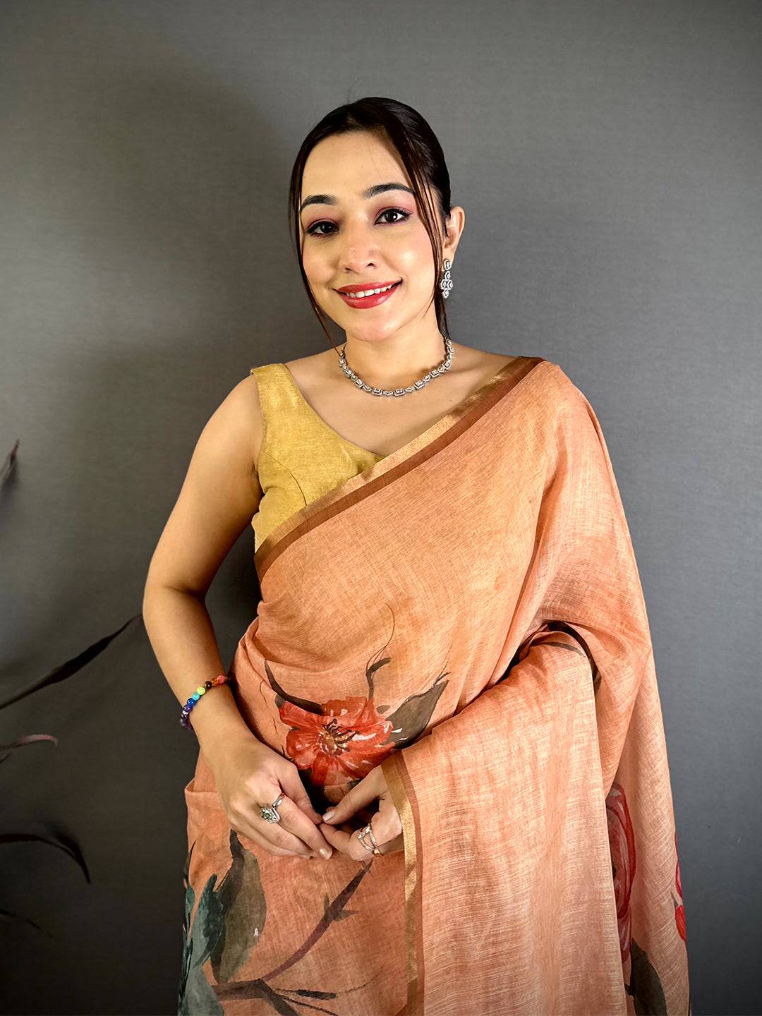 Opulent Kalamkari Linen Chanderi Saree
