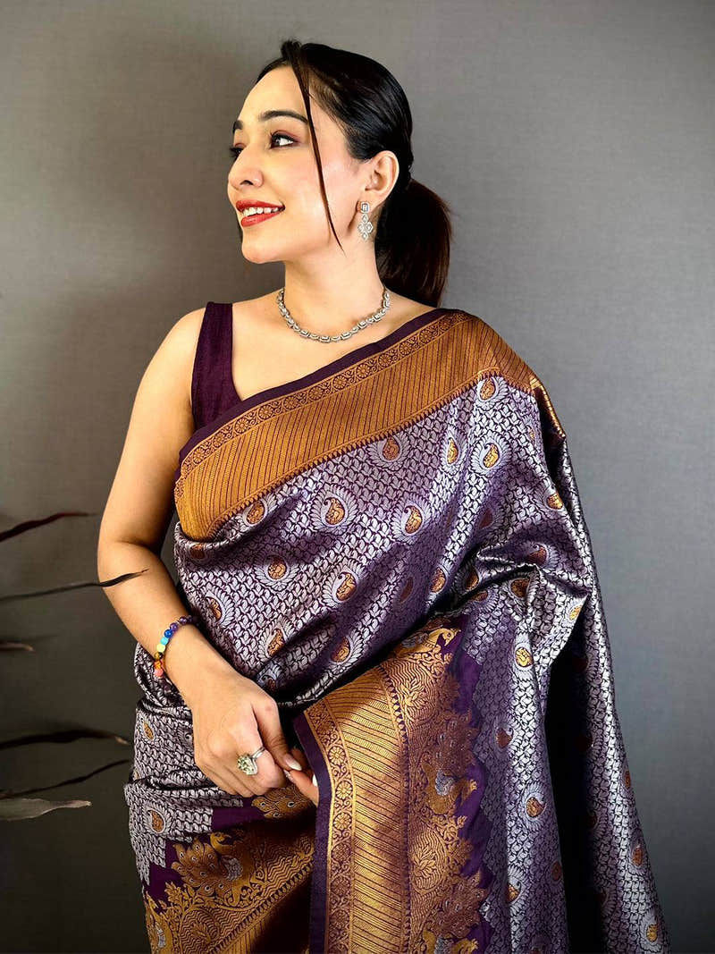 Heritage Purple Gold Zari Kanjivaram Saree