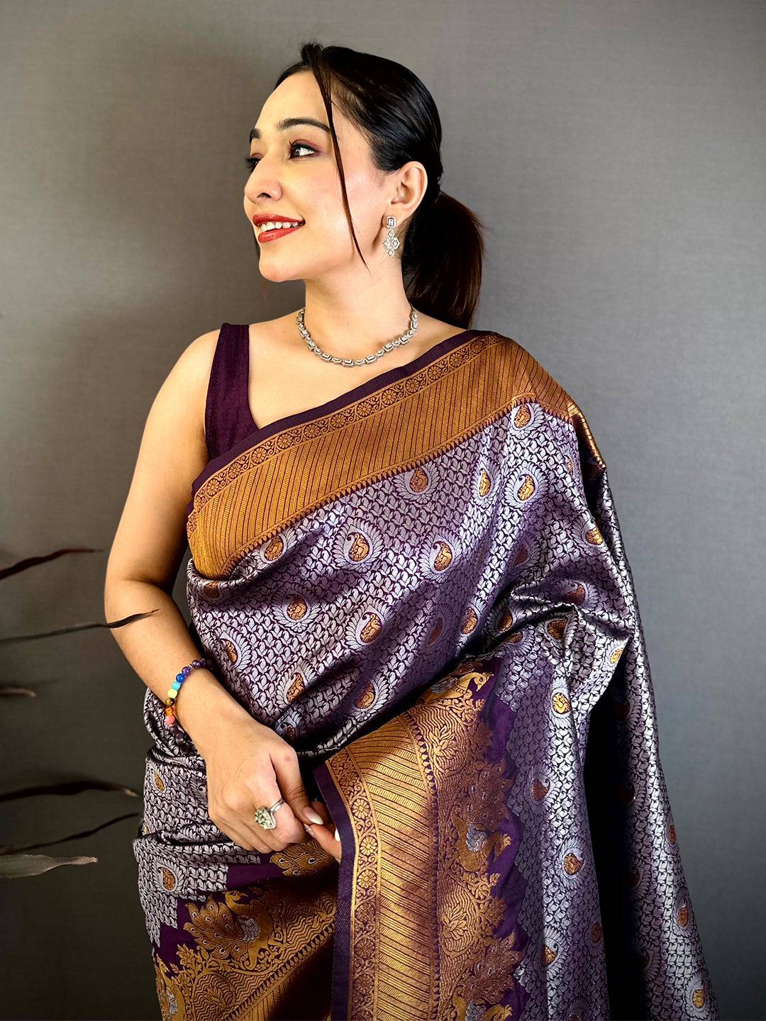 Heritage Purple Gold Zari Kanjivaram Saree