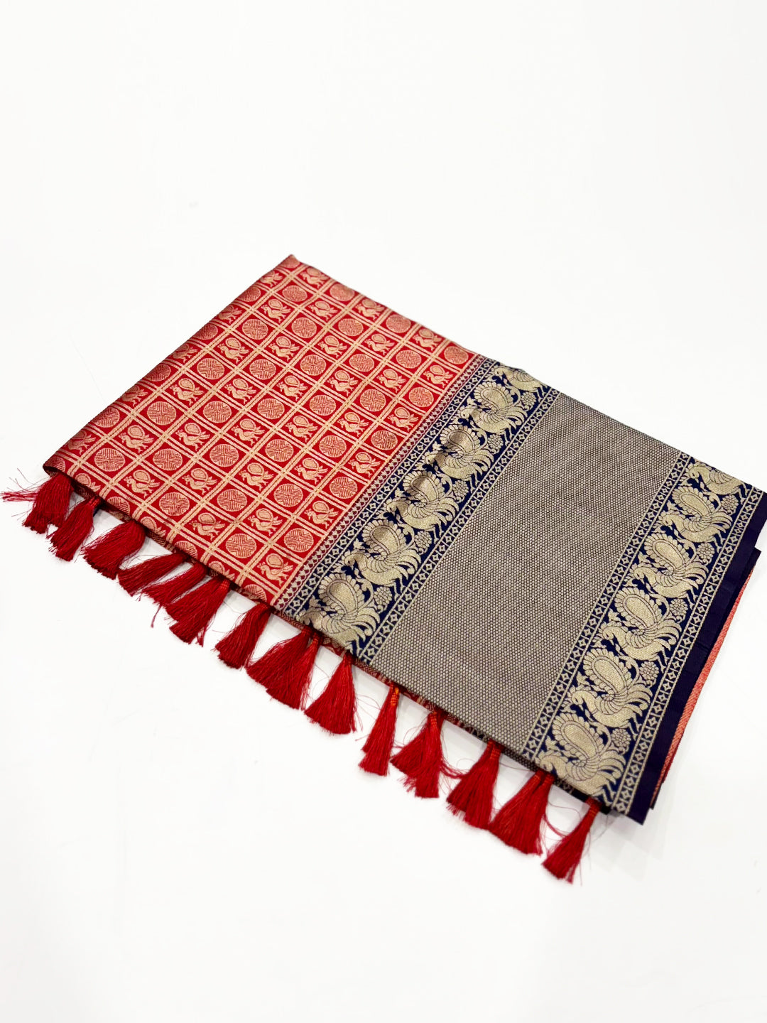 Red Silver Zari Butta Kanjivaram Silk Saree