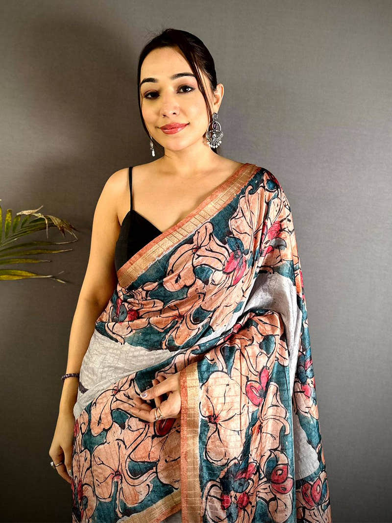 Radiant Ghicha Tussar Digital Art Saree