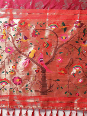   Woven Zari Paithani Silk Saree In Maroon Colour