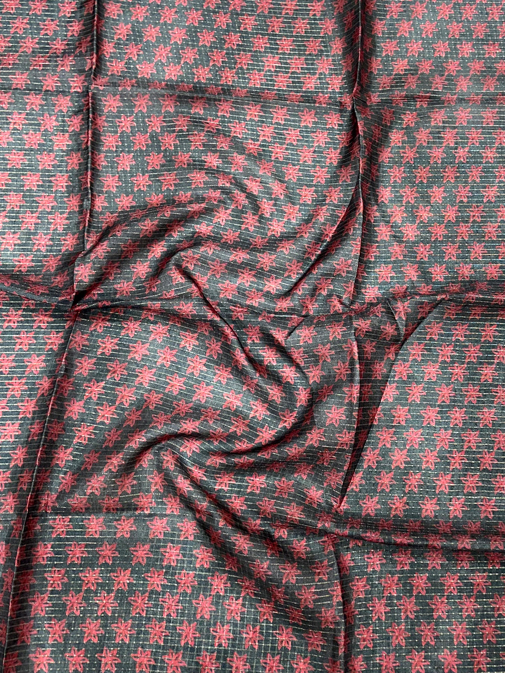 Slate Grey Tussar Chex Japanese Print Saree