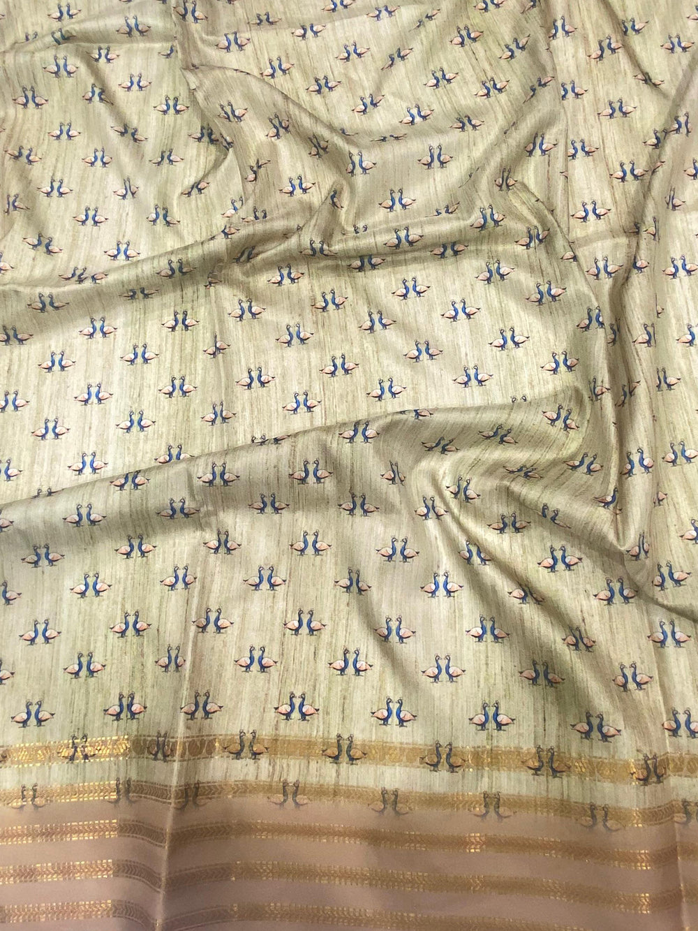 Elegant Soft Silk Beige Pichwai Prints Saree