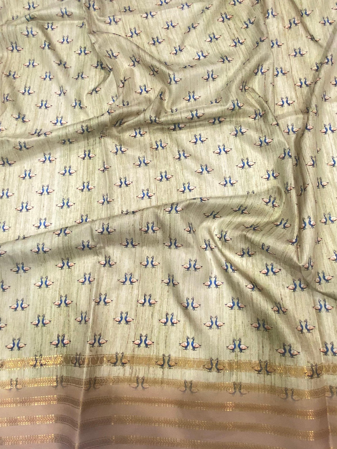 Elegant Soft Silk Beige Pichwai Prints Saree