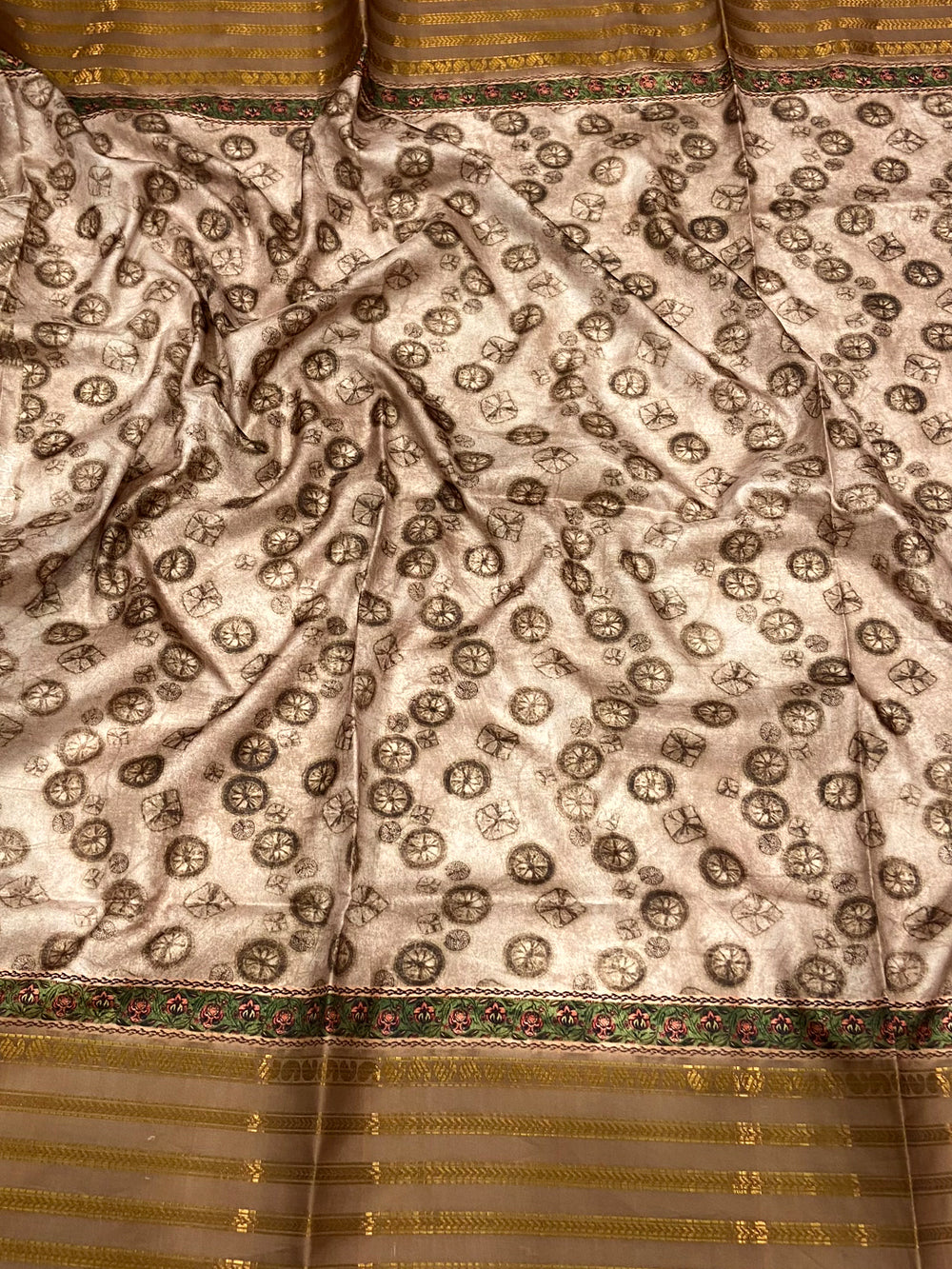 Brown Soft Silk Shibori Printed Saree