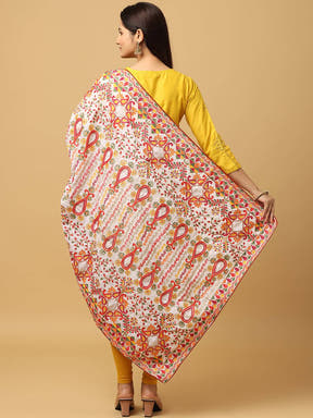 Back view of embroidered poly chiffon pashmina dupatta