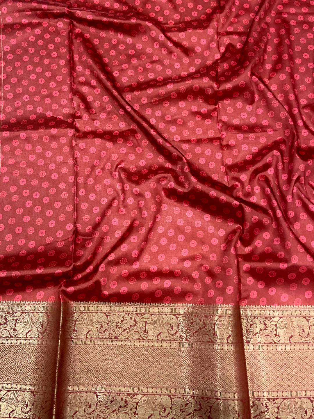 Brown Floral Printed Banarasi Saree