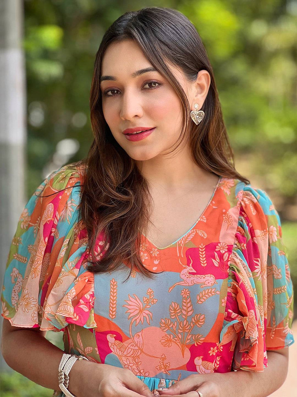 Close-up of Floral Flared Multi Colour Flary Dress design
