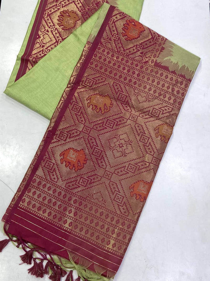 Regal Pista Silk Zari Weaving Saree
