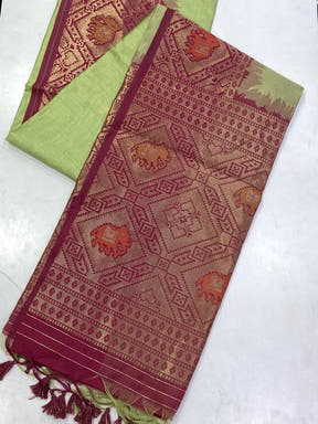 Regal Pista Silk Zari Weaving Saree