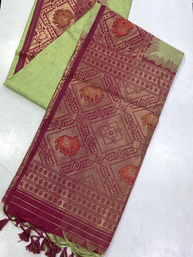 Regal Pista Silk Zari Weaving Saree