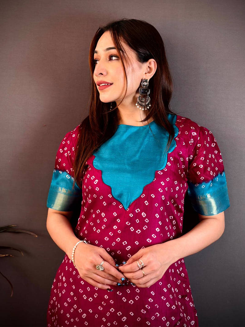 Elegant Round Neck Dola Silk Kurti