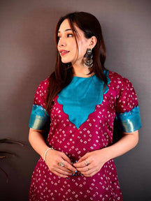 Elegant Round Neck Dola Silk Kurti